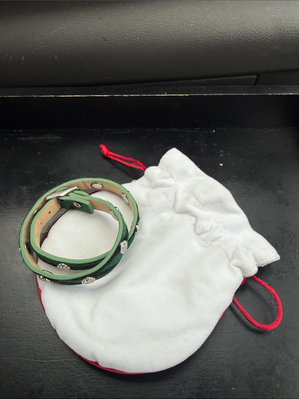 Rustic Cuff  Green Double Wrap Leather Bracelet with Silver Accents